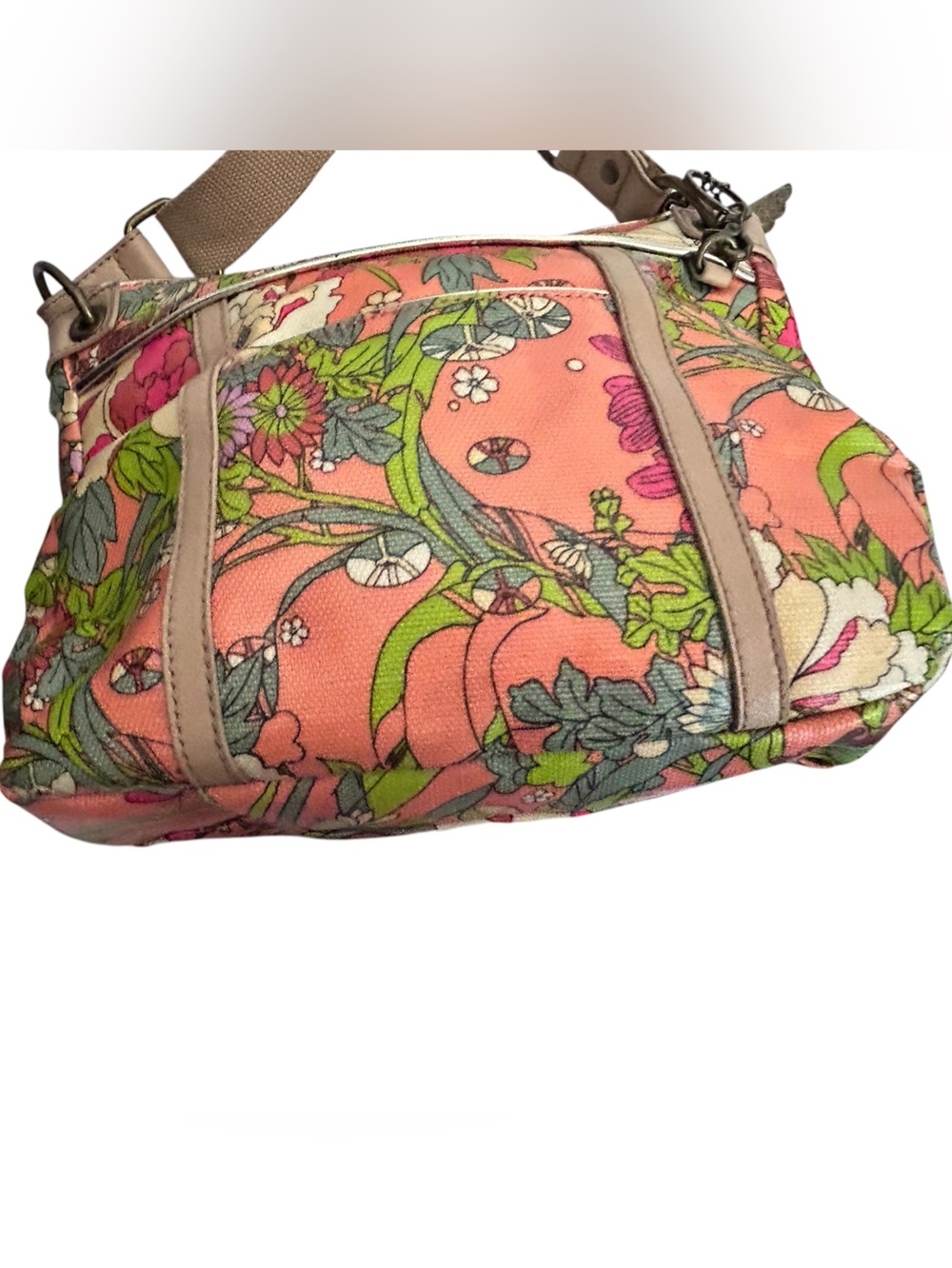 Sakroots Crossbody Butterfly Floral Artist Shoulder Bag Orange Pink Excellent - Picture 9 of 15